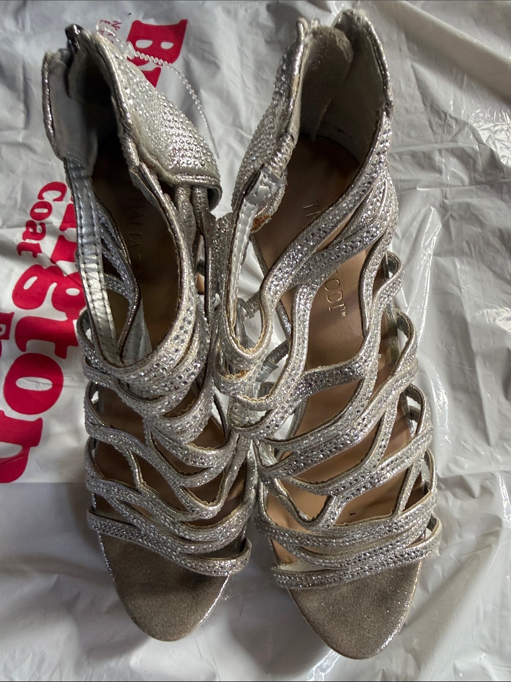 Silver Rhinestone Strappy Women's Heeled Sandals